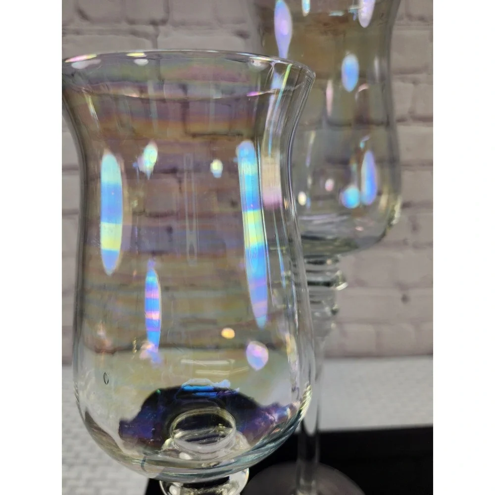 Beautiful Vintage Iridescent Glass Trio Candle Holders